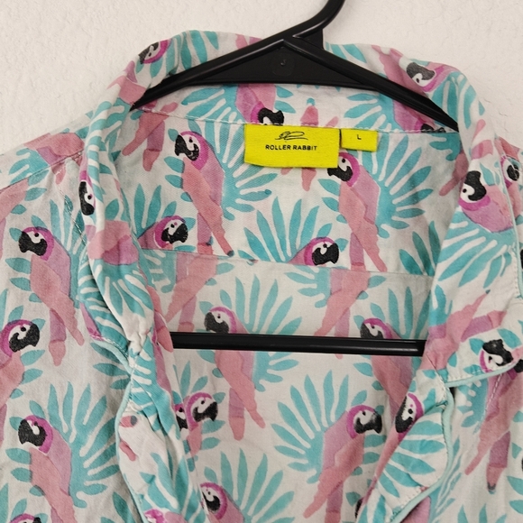 Roberta Roller Rabbit Parrot Printed Pajama Button Up Shirt Size LG Women's - Picture 6 of 12
